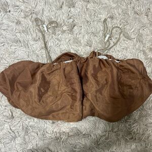 Brown Ruched Strapless Bikini Top